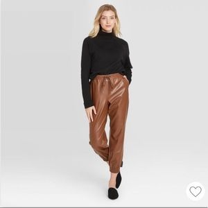 Brown Faux Leather Joggers